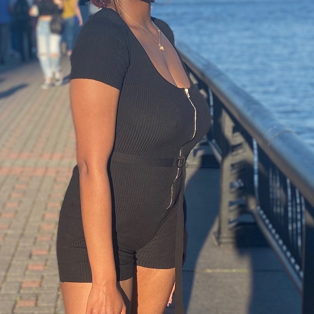 Black Knit Shorts Jumpsuit